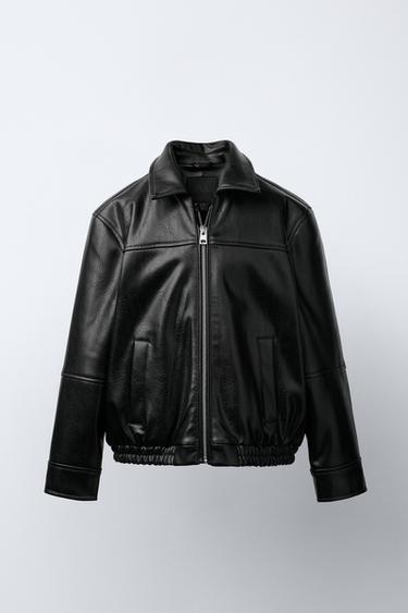 LEATHER-EFFECT BOMBER JACKET - Black by Zara