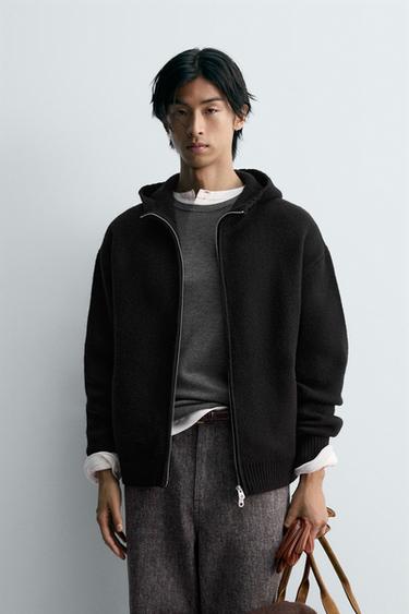 HOODED KNIT CARDIGAN - Black by Zara
