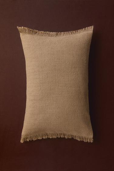 STRIPED CUSHION COVER WITH FRINGING - Sand by Zara