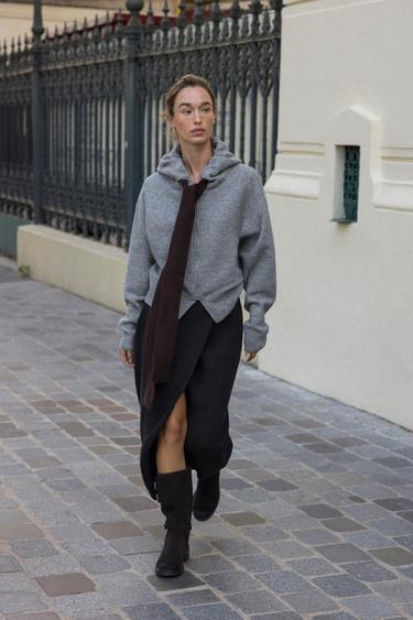 TIE KNIT HOODIE JACKET - Mid-grey by Zara - Image 0