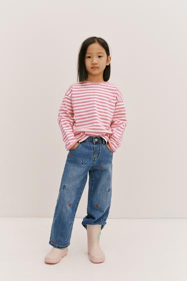 HEAVY WEIGHT WOVEN STRIPE T-SHIRT WITH HEART PATCH - Light pink by Zara
