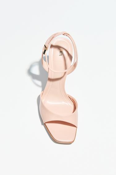 CRACKLED-EFFECT HEELED SANDALS - Pink by Zara