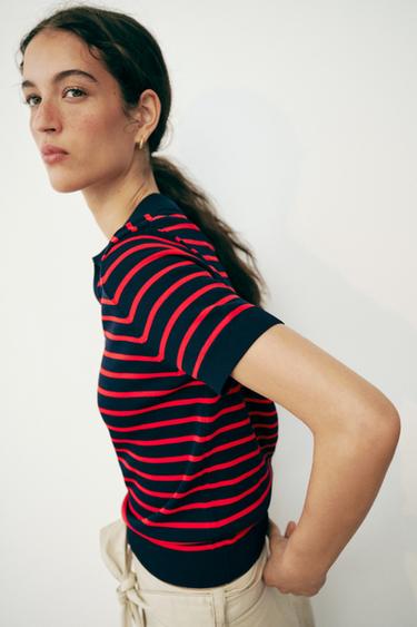 STRIPED SHORT SLEEVE KNIT POLO SHIRT - Stripes by Zara