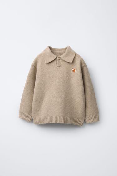EMBROIDERED SOFT TOUCH KNIT POLO SHIRT - Sand by Zara