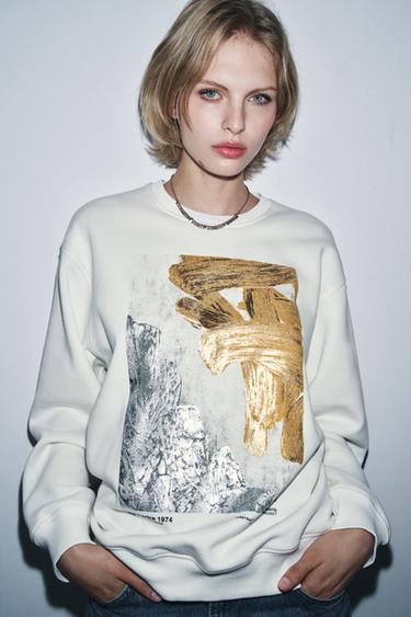 METALLIC SWEATSHIRT - Oyster-white by Zara