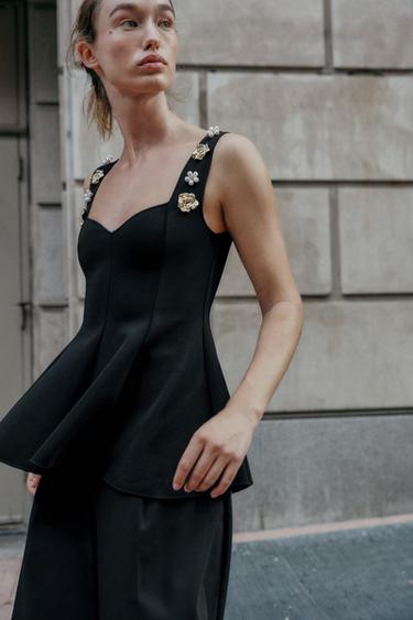 PEPLUM STRETCH TOP - Black by Zara