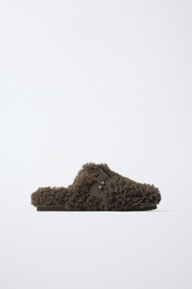 FAUX SHEARLING CLOGS - Brown by Zara - Image 0