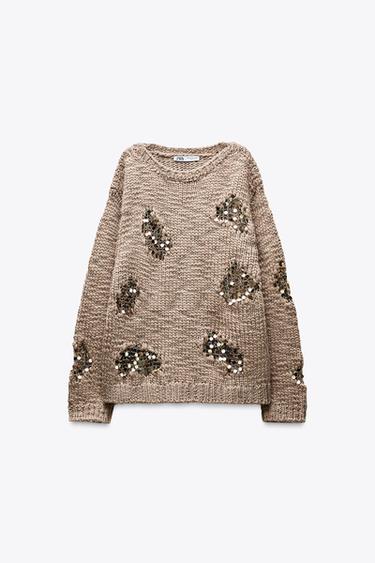 SEQUIN KNIT SWEATER - Mink by Zara