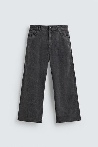 RELAXED FIT CORDUROY TROUSERS - Dark grey by Zara