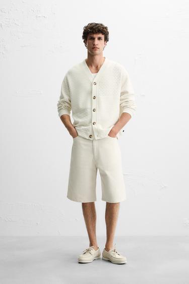 COMBINED JACQUARD CARDIGAN - Ecru by Zara - Image 0