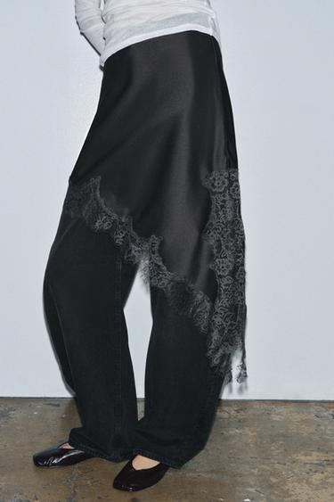 ZW COLLECTION SATIN LACE SKIRT - Dark grey by Zara