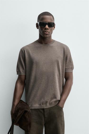 REGULAR FIT KNIT T-SHIRT - camel by Zara