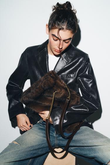 FAUX FUR SHOULDER BAG - Brown by Zara