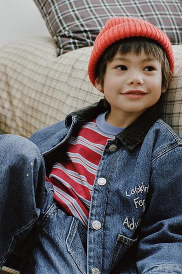 STRIPED EMBROIDERED T-SHIRT - Red / White by Zara