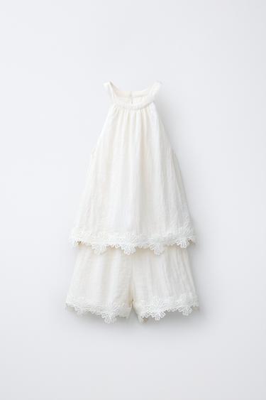EMBROIDERED HALTER PLAYSUIT - Ecru by Zara