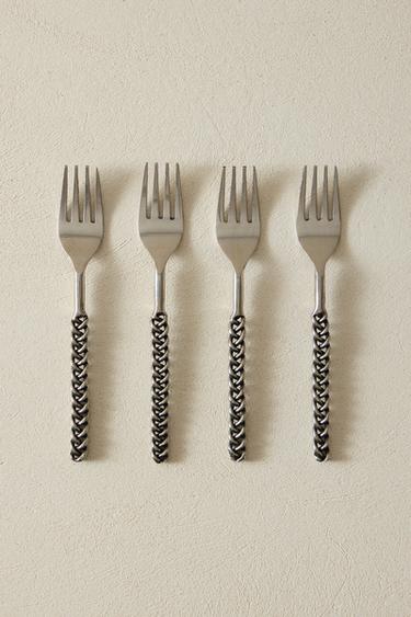 PACK OF DESSERT FORKS WITH BRAIDED METAL HANDLES (PACK OF 4) - Steel by Zara