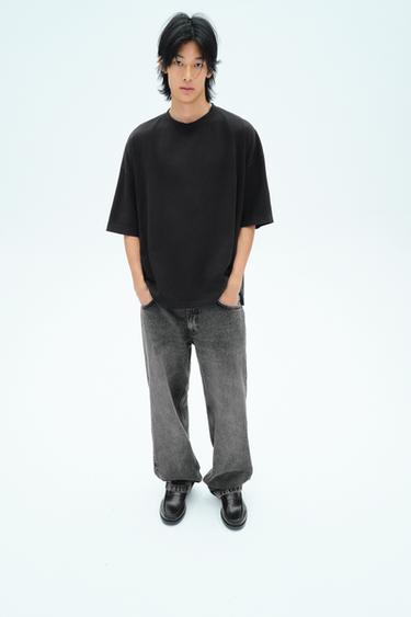 LIGHT WEIGHT WASHED BOXY FIT T-SHIRT - Anthracite grey by Zara