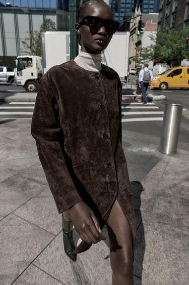 100% LEATHER COAT - Brown by Zara