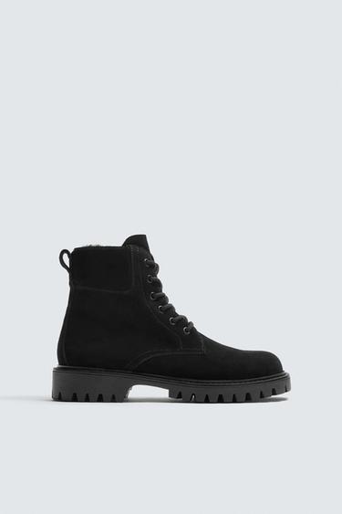 LEATHER LACE-UP BOOTS - Black by Zara