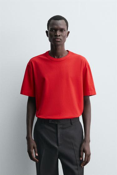 RELAXED FIT T-SHIRT WITH BINDING - Red by Zara