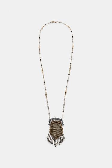 CONTRAST NECKLACE WITH JEWELLED BAG - Gold / Silver by Zara