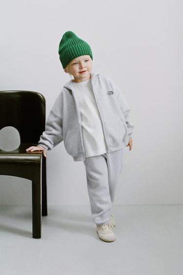 ZIP-UP SLOGAN HOODIE - Grey marl by Zara