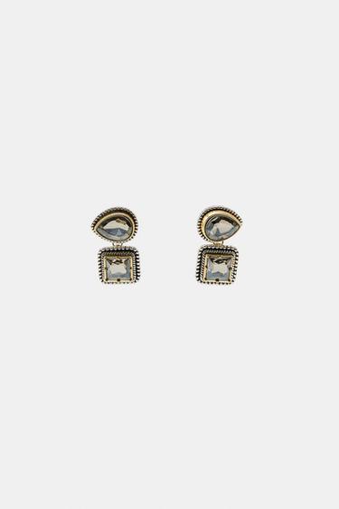 DOUBLE RHINESTONE EARRINGS - Gold / Silver by Zara