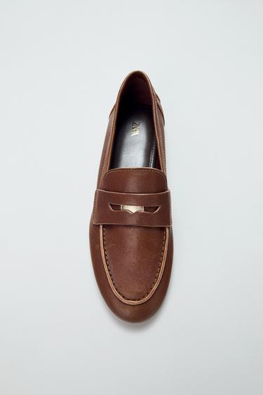 LEATHER PENNY LOAFERS - Brown by Zara