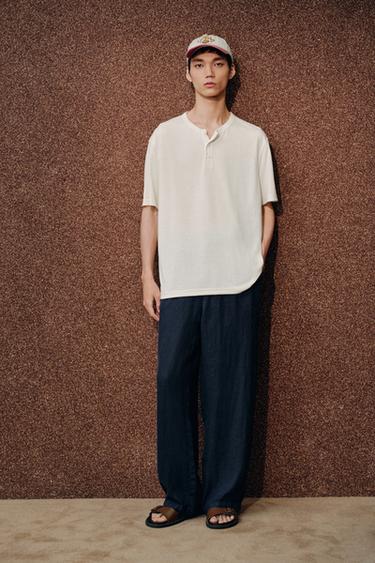 BUTTON NECK T-SHIRT - Ecru by Zara
