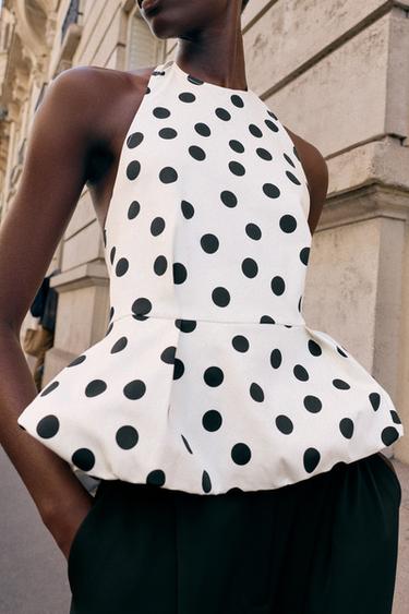 POLKA DOT BALLOON TOP - Ecru / Black by Zara