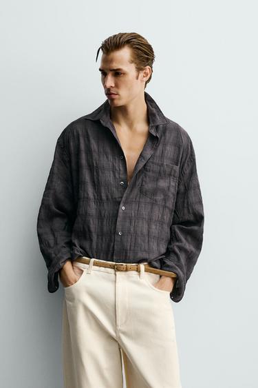 RELAXED FIT CHECK SHIRT - Anthracite grey by Zara