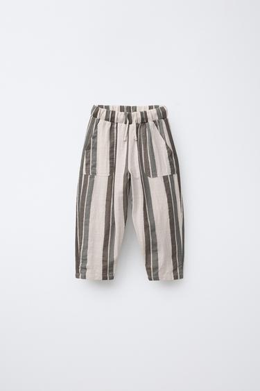 CONTRAST STRIPE BAGGY TROUSERS - Light beige by Zara - Image 0