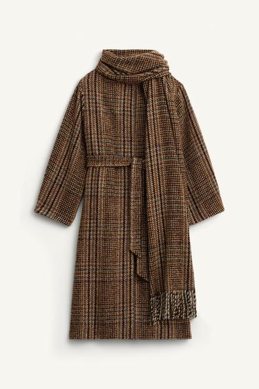 LIMITED EDITION CHECK COAT WITH SCARF - Brown by Zara