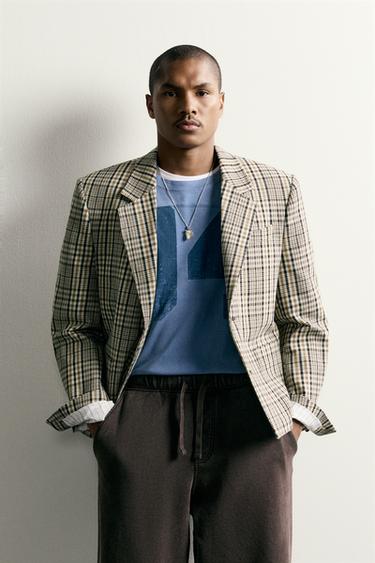 CHECK BOXY FIT BLAZER - camel by Zara