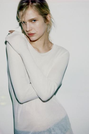 COTTON LONG SLEEVE T-SHIRT - Oyster-white by Zara