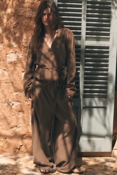 PALAZZO TROUSERS WITH TIE DETAIL - Dark brown by Zara