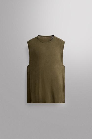 LIGHTWEIGHT LINEN/COTTON TANK TOP - Mid-green by Zara