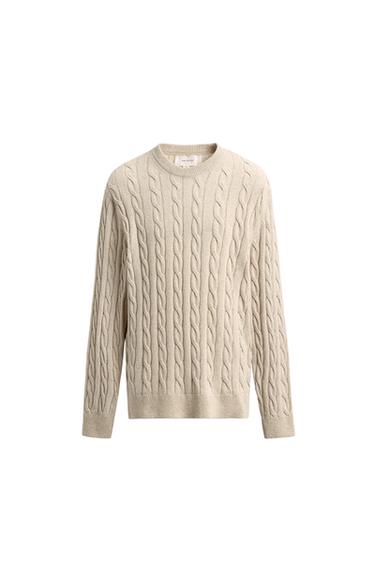 COTTON BLEND CABLE-KNIT JUMPER - Light beige by Zara