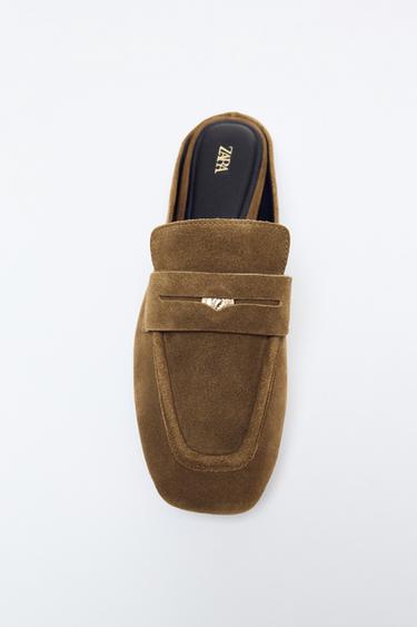 SPLIT SUEDE MULE LOAFERS - Dark tan by Zara