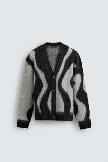 BRUSHED JACQUARD CARDIGAN - Black by Zara
