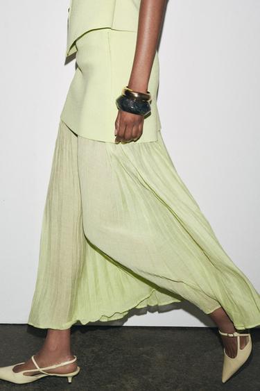 COMBINED PLEATED KNIT SKIRT - Apple green by Zara