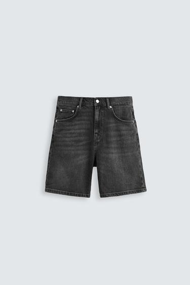 REGULAR FIT DENIM BERMUDA SHORTS - Charcoal by Zara
