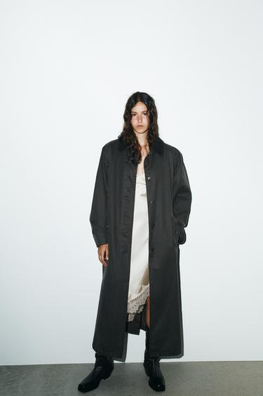 WAXED TRENCH COAT WITH CORDUROY COLLAR - Anthracite grey by Zara