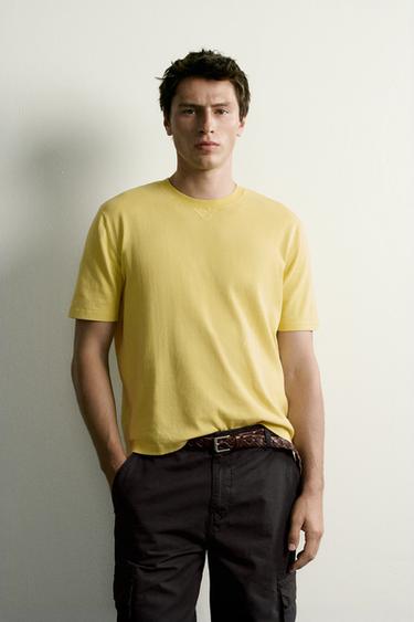 REGULAR FIT KNIT T-SHIRT - Light yellow by Zara