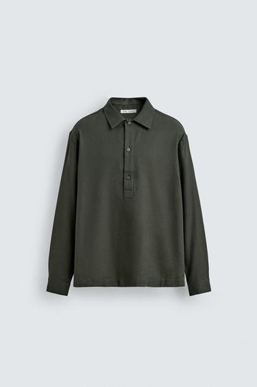 COTTON/LINEN POLO SHIRT - Dark khaki by Zara