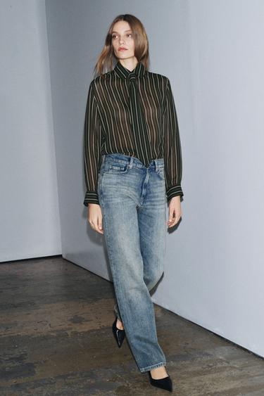 ZW COLLECTION HIGH-WAIST STRAIGHT JEANS - Mid-blue by Zara
