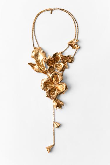 DOUBLE METAL FLOWER NECKLACE - Golden by Zara