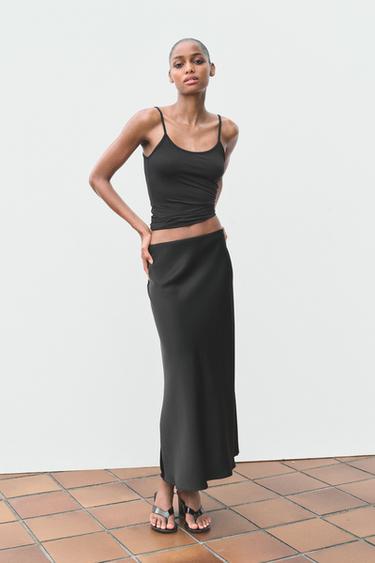 SATIN MIDI SKIRT - Black by Zara