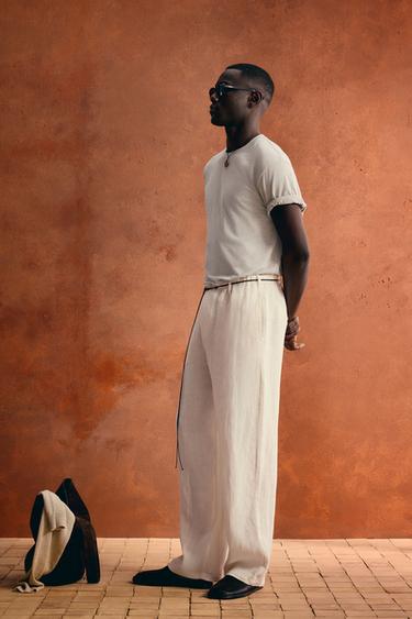LINEN BLEND T-SHIRT - Oyster-white by Zara