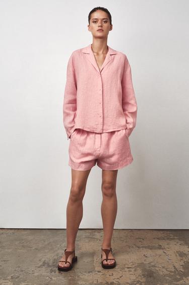 100% LINEN SHIRT ZW COLLECTION - Pink by Zara